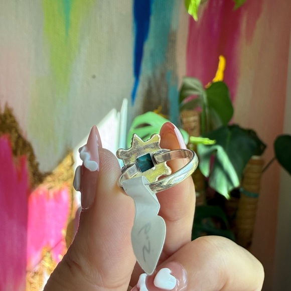 Blue Copper Turquoise Starburst 925 Sterling Silver Ring Sz 6.5 | SS - Picture 7 of 7